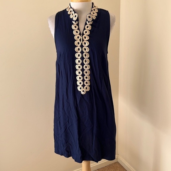 New! Lilly Pulitzer SZ 8, true navy with gold Jane shift dress. - Picture 1 of 13